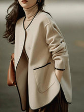 Aurohaya Elegant Wool Short Coat with Pockets and Round Collar for Women Stylish Winter Jacket